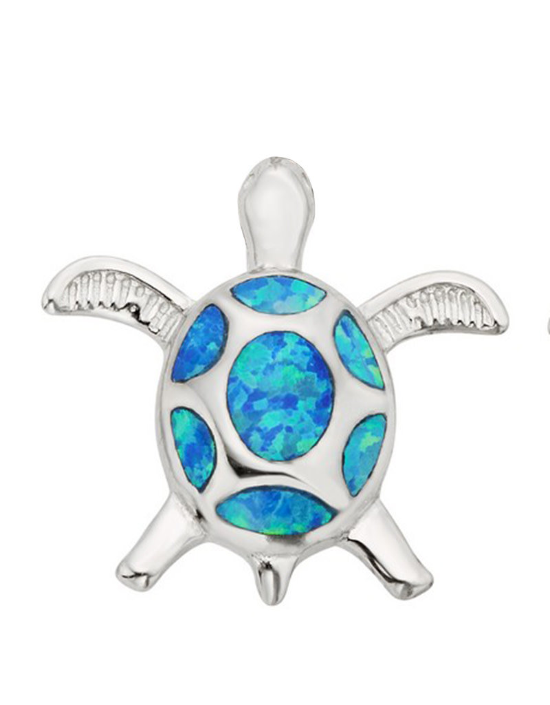 Sterling Silver Synthetic Blue Opal Turtle Pendant 18mm