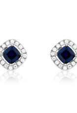 Sterling Silver Cushion Cut Sapphire Color Cubic Zirconia Stud Earrings 9mm