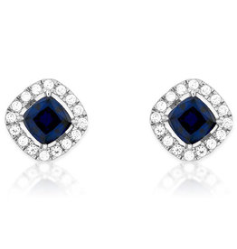 Cushion Sapphire CZ Stud Earrings 9mm