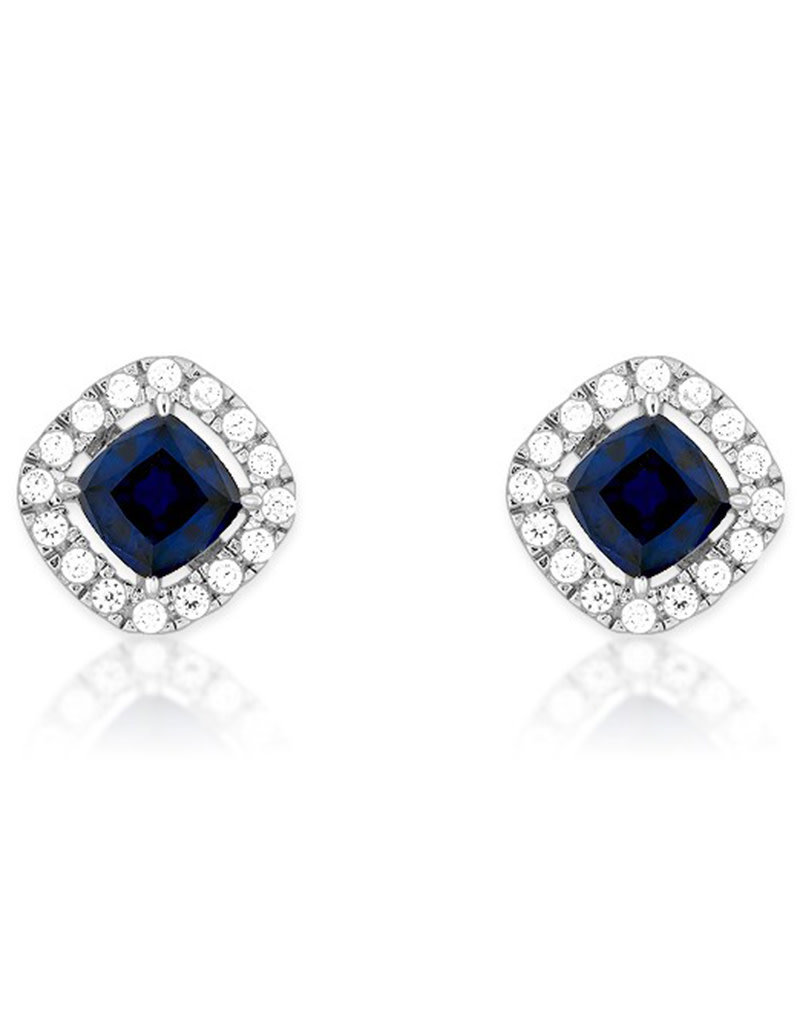 Sterling Silver Cushion Cut Sapphire Color Cubic Zirconia Stud Earrings 9mm