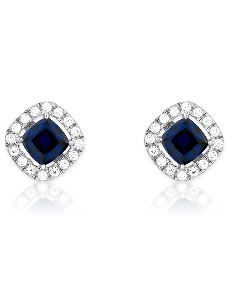 Cushion Sapphire CZ Stud Earrings 9mm