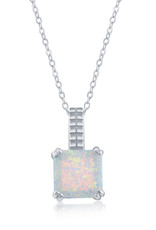 Sterling Silver Square White Synthetic Opal Necklace 18"