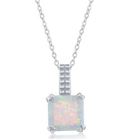 Square White Opal Necklace 18"