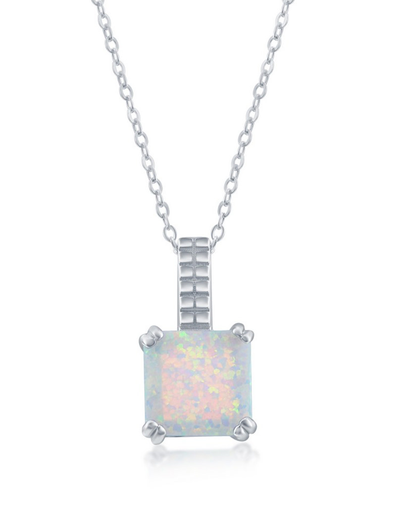 Square White Opal Necklace 18"