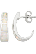 Sterling Silver J-Shaped Synthetic Opal Post Earrings 18mm