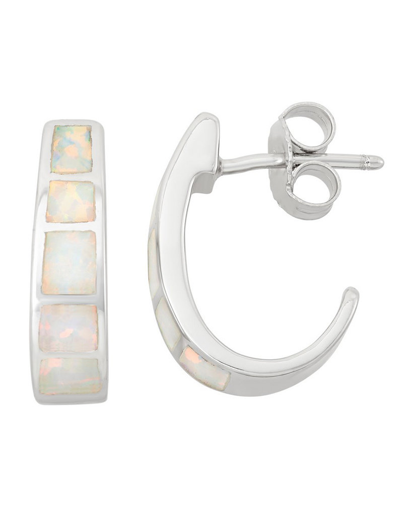 Sterling Silver J-Shaped Synthetic Opal Post Earrings 18mm