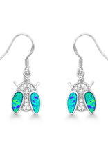 Sterling Silver Synthetic Opal and Cubic Zirconia Ladybug Earrings 15mm