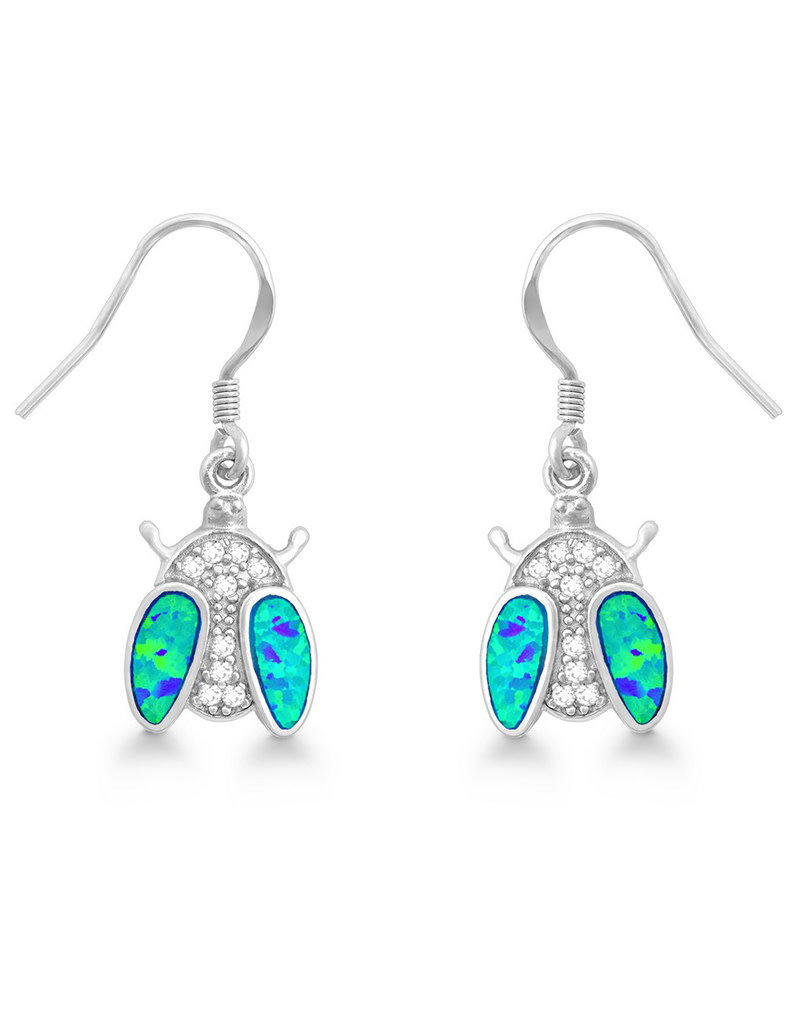 Sterling Silver Synthetic Opal and Cubic Zirconia Ladybug Earrings 15mm