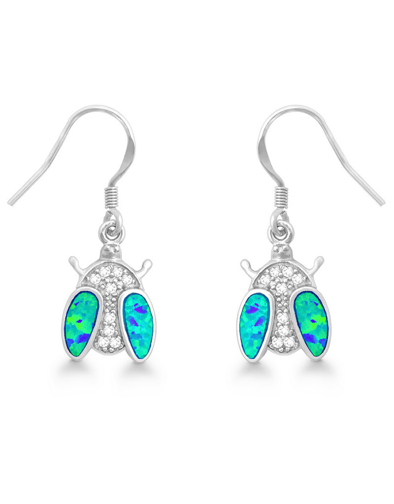 Opal with CZ Ladybug Earrings 15mm