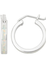 Sterling Silver Hoop Earrings with Synthetic White Opal 19mm