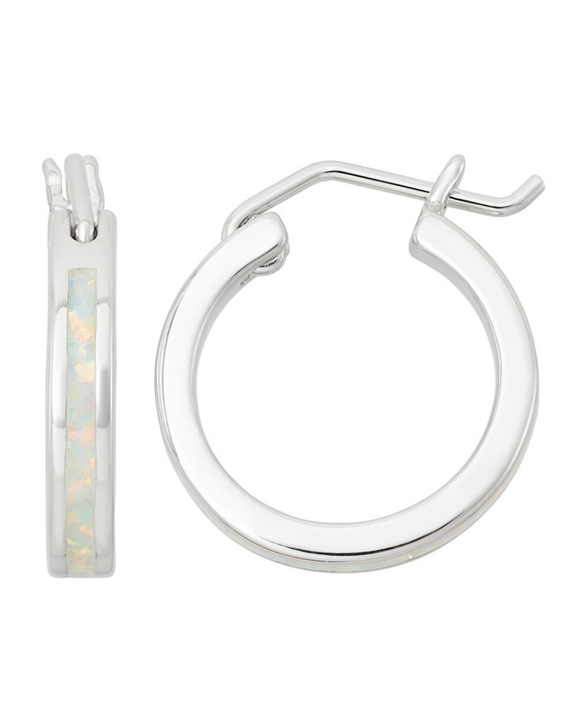 Sterling Silver Hoop Earrings with Synthetic White Opal 19mm