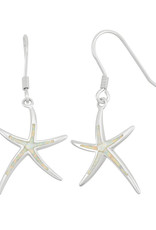 Sterling Silver Starfish with Synthetic White Opal Earrings 23mm