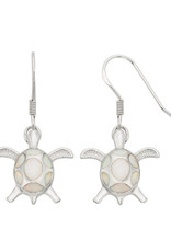 Sterling Silver Turtle Synthetic White Opal Earrings 18mm