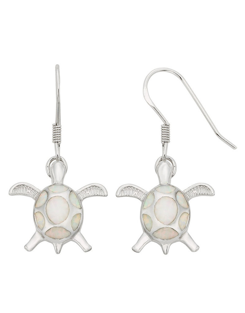 Sterling Silver Turtle Synthetic White Opal Earrings 18mm