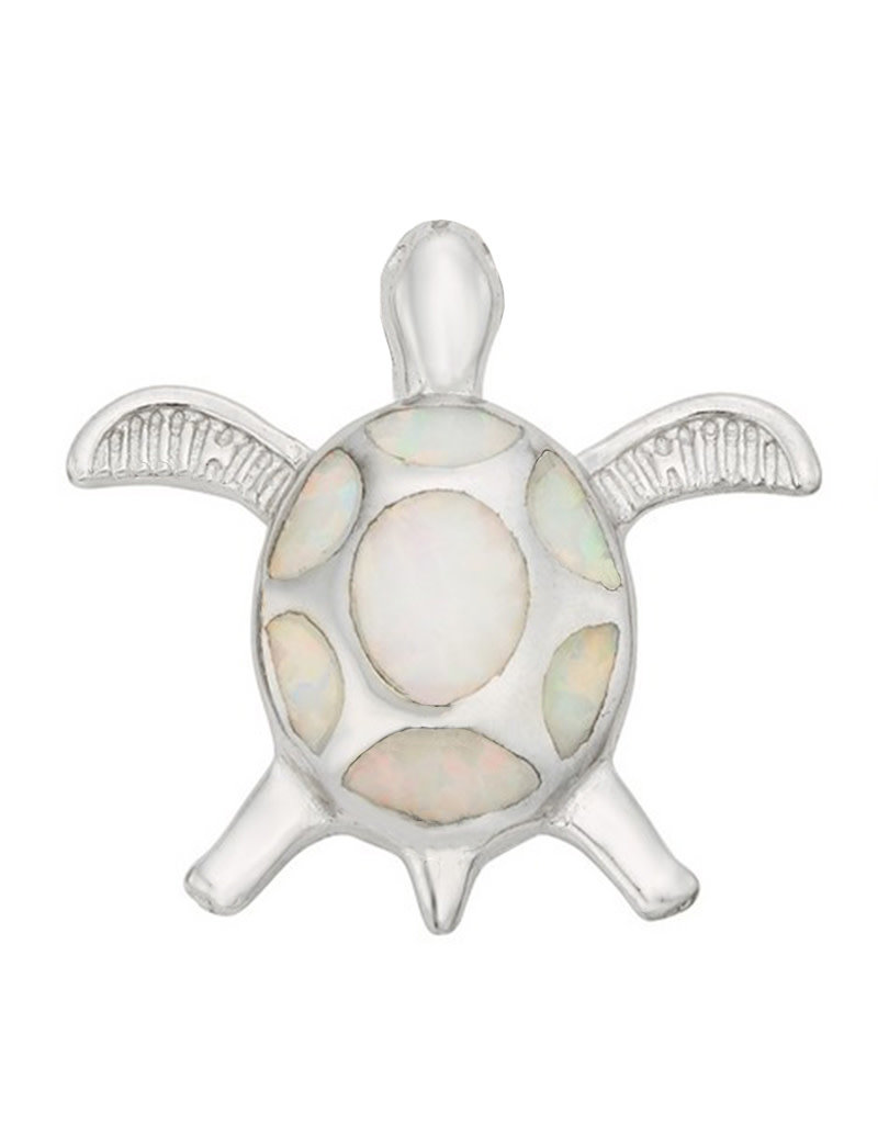 Sterling Silver White Synthetic Opal Turtle Pendant 18mm