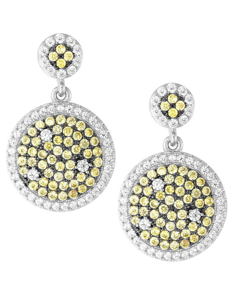 Sterling Silver Pave Yellow CZ Dangle Earrings