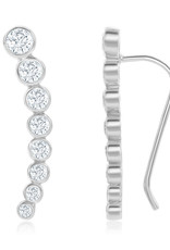 Sterling Silver Round Cubic Zirconia Ear Climber Earrings 24mm