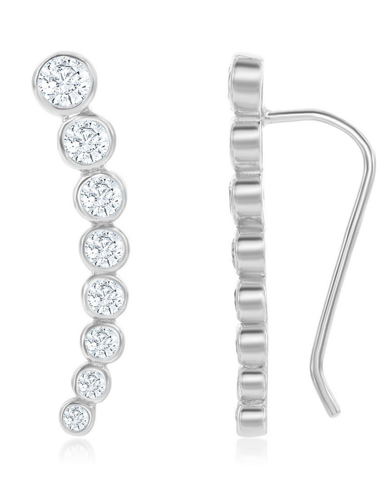 Sterling Silver Round Cubic Zirconia Ear Climber Earrings 24mm