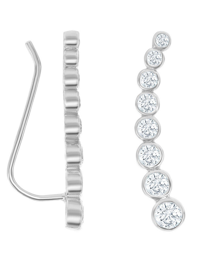Sterling Silver Round Cubic Zirconia Ear Climber Earrings 24mm