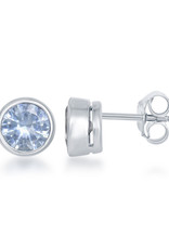 Sterling Silver Bezel Set Created Aquamarine Stud Earrings