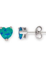 Sterling Silver Heart Blue Synthetic Opal Stud Earrings 7mm
