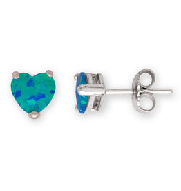 Heart Blue Opal Stud Earrings 7mm