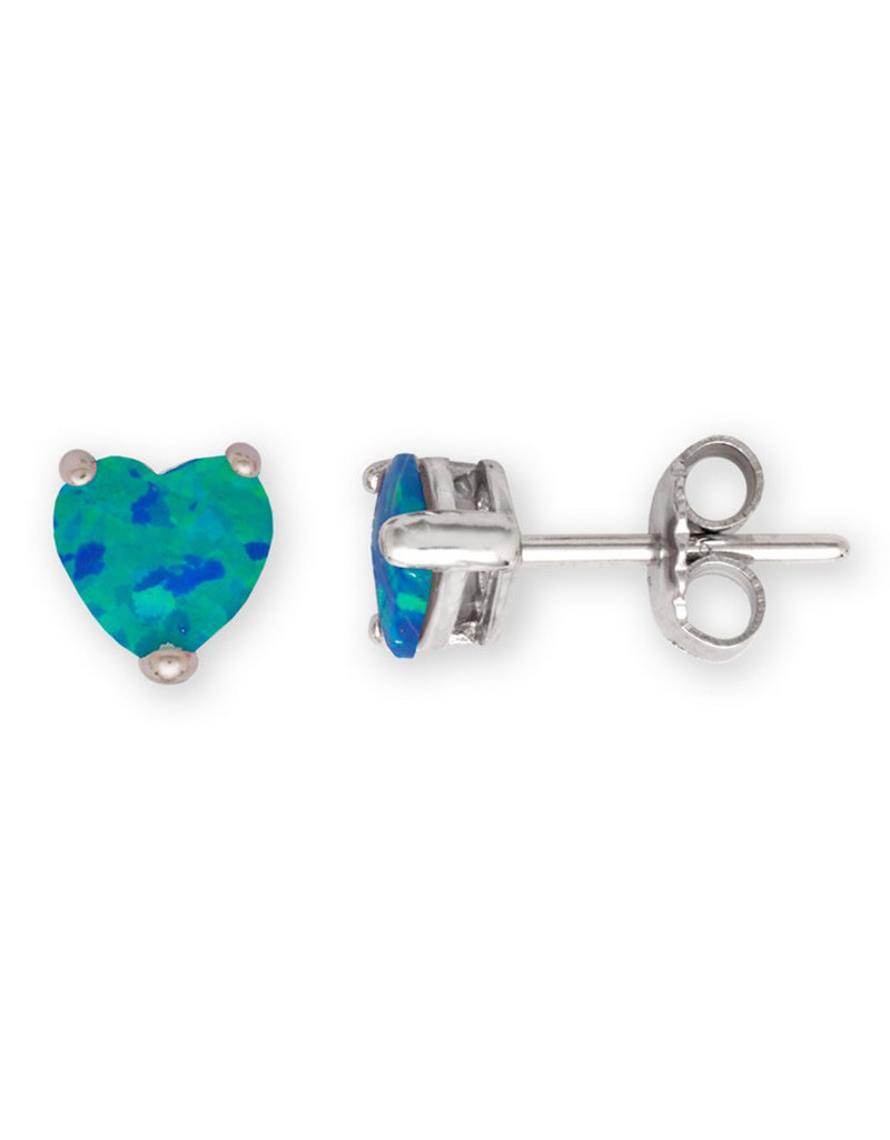 Sterling Silver Heart Blue Synthetic Opal Stud Earrings 7mm