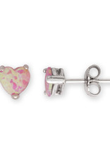 Sterling Silver Heart Pink Synthetic Opal Stud Earrings 7mm