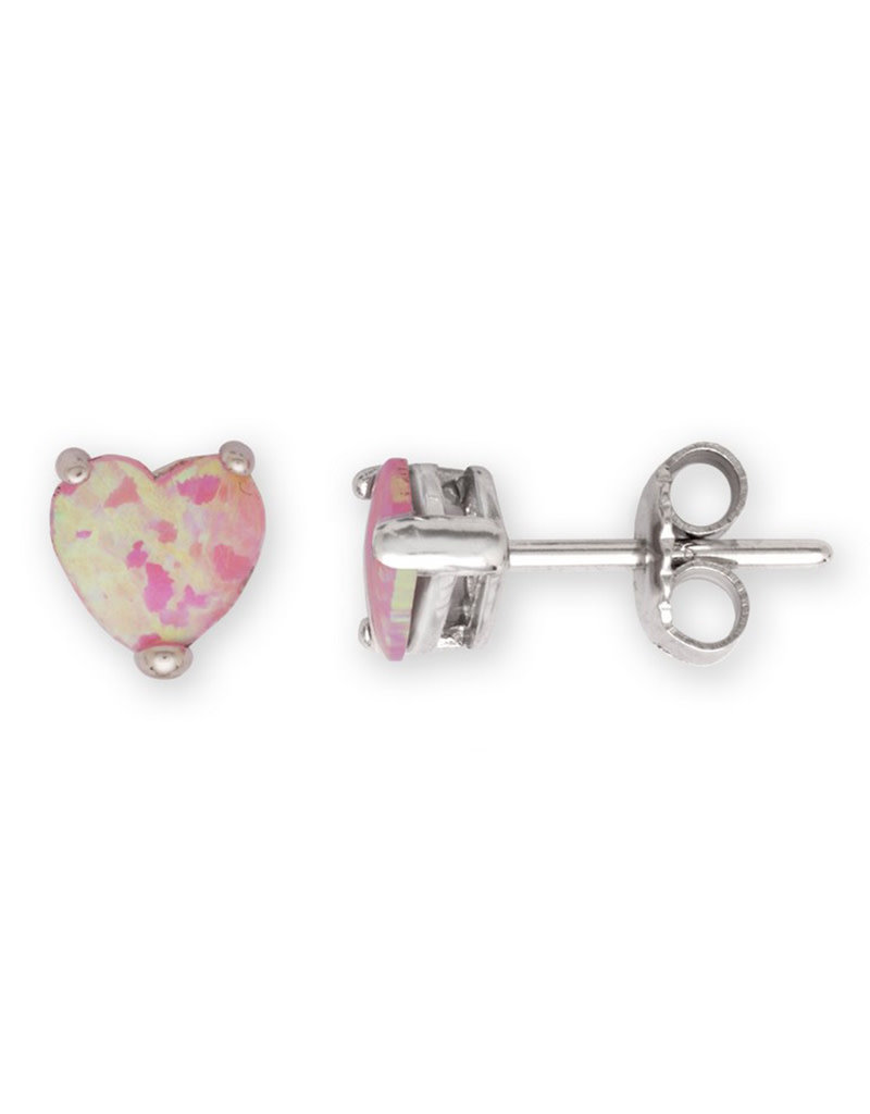 Sterling Silver Heart Pink Synthetic Opal Stud Earrings 7mm