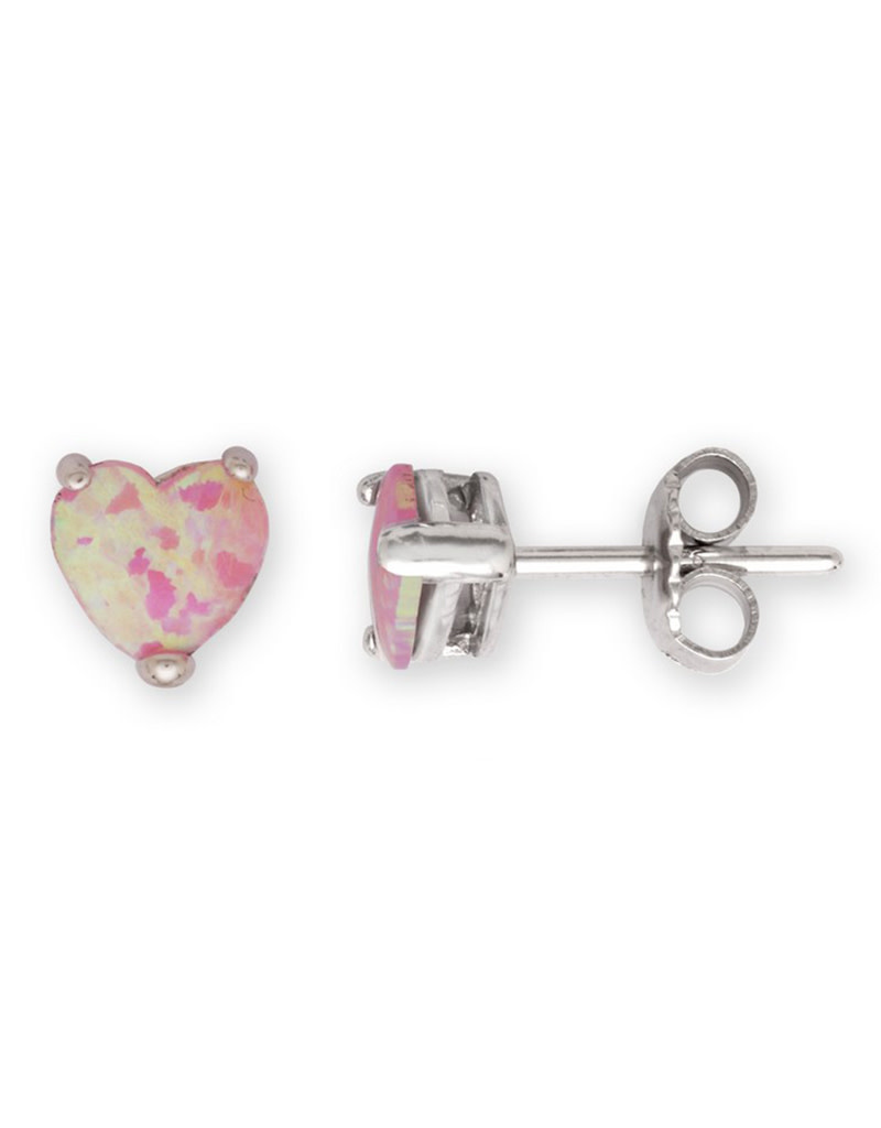 Heart Pink Opal Stud Earrings 7mm