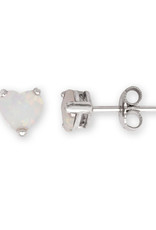 Sterling Silver Heart White Synthetic Opal Stud Earrings 7mm