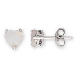 Heart White Opal Stud Earrings 7mm