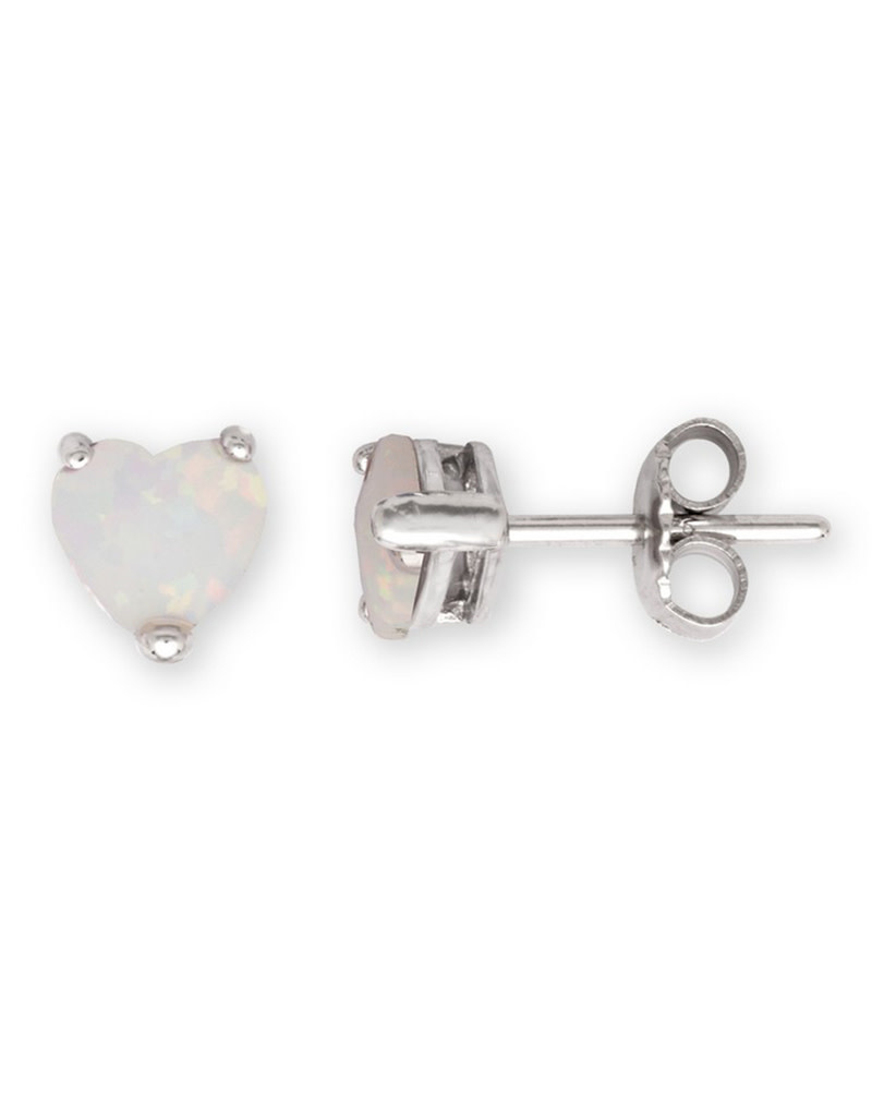 Heart White Opal Stud Earrings 7mm