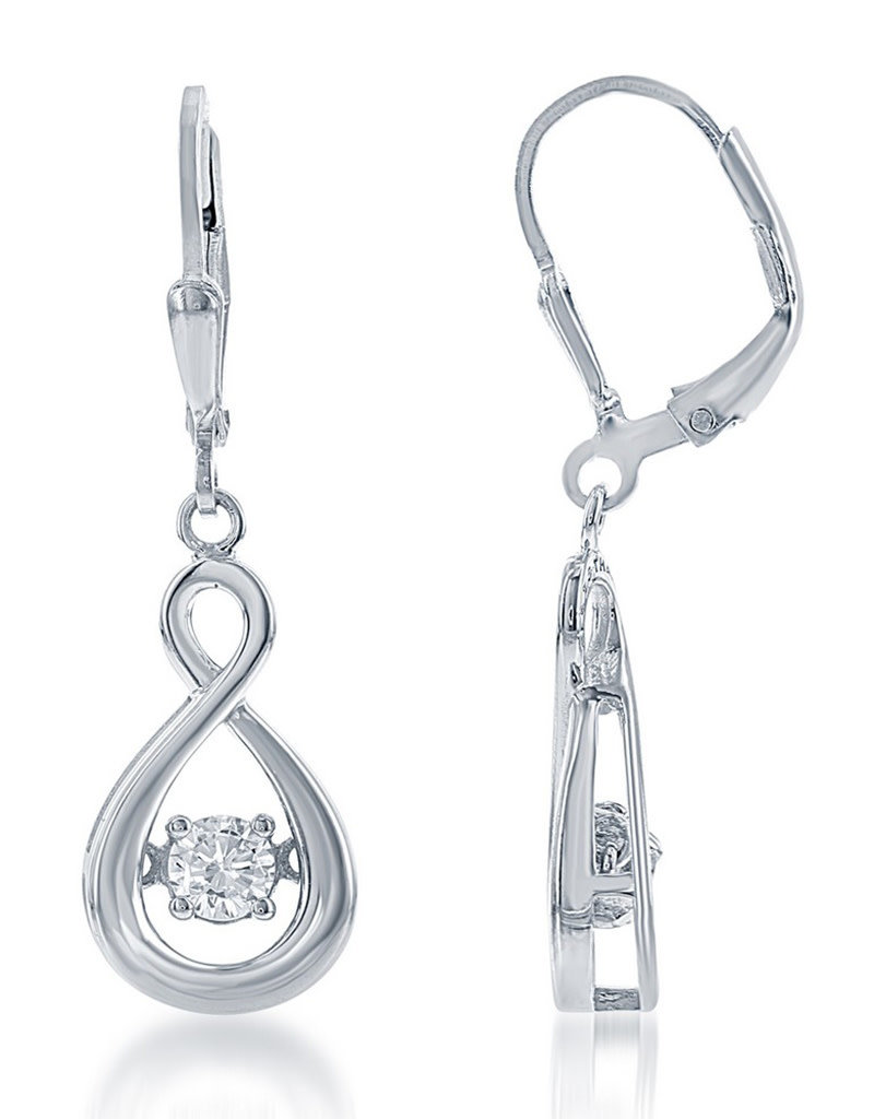 Sterling Silver Twist with Dancing Cubic Zirconia Earrings 17mm