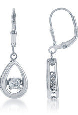 Sterling Silver Teardrop with Dancing Cubic Zirconia Earrings 14mm