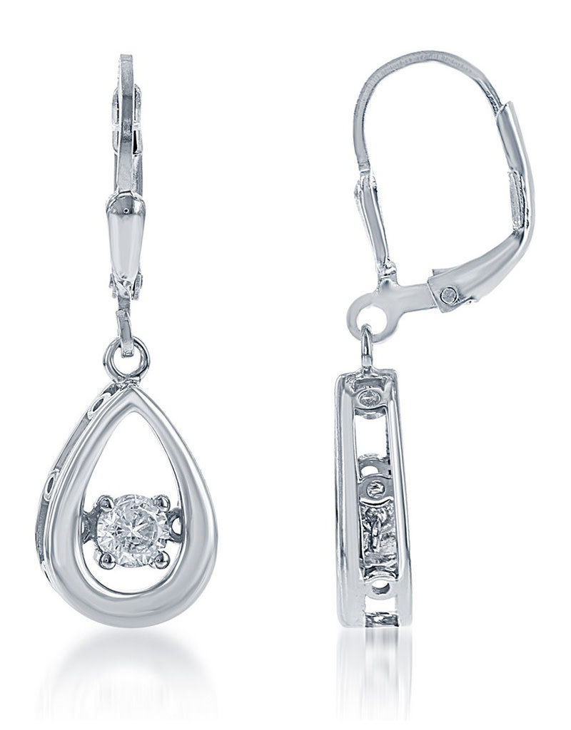 Sterling Silver Teardrop with Dancing Cubic Zirconia Earrings 14mm