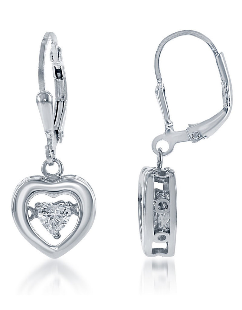 Sterling Silver Heart with Dancing Cubic Zirconia Earrings 11mm