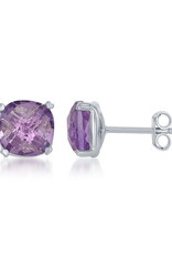 Sterling Silver Cushion Cut Amethyst Stud Earrings 8mm