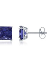 Sterling Silver Square Tanzanite Color Cubic Zirconia Stud Earrings 6mm