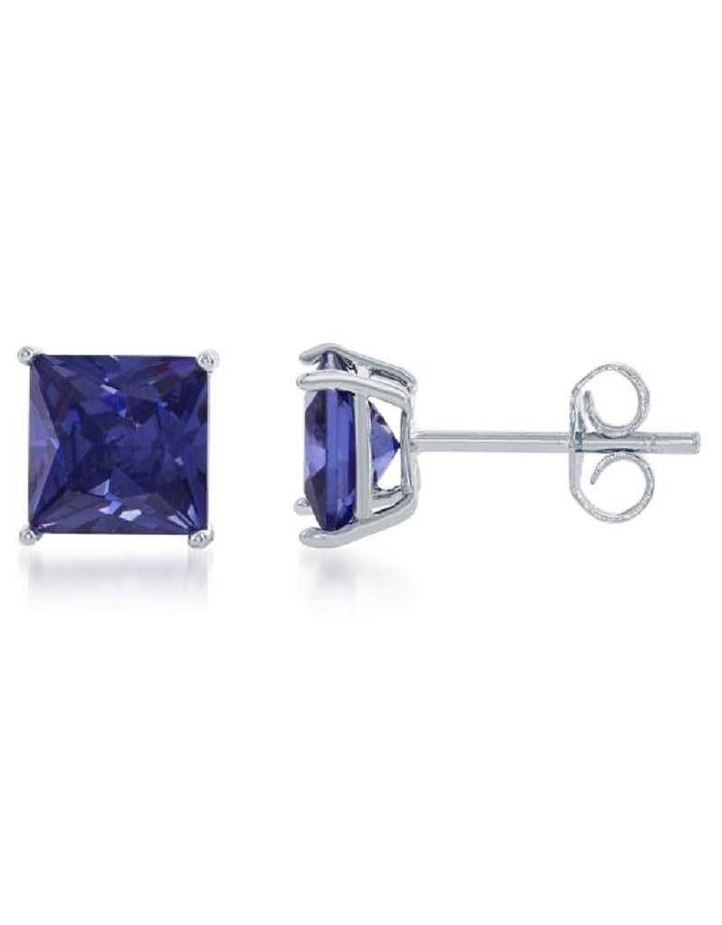 Sterling Silver Square Tanzanite Color Cubic Zirconia Stud Earrings 6mm