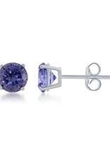 Sterling Silver Round Tanzanite Color Cubic Zirconia Stud Earrings 6mm