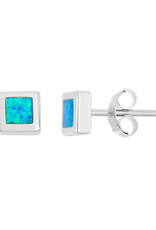 Sterling Silver Square Synthetic Opal Stud Earrings 6mm