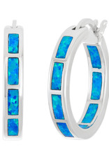Sterling Silver Synthetic Blue Opal Hoop Earrings 19mm