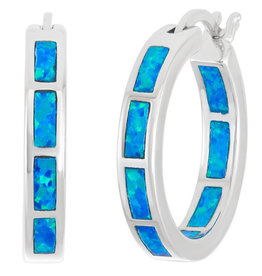 Blue Opal Hoop Earrings 19mm