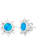 Sterling Silver Sun with Blue Synthetic Opal Post Earrings 14mm