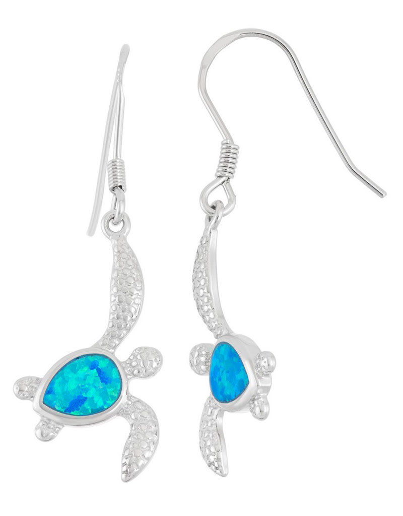 Sterling Silver Turtle Synthetic Opal Earrings 24mm