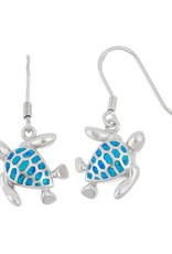 Sterling Silver Turtle Blue Synthetic Opal Dangle Earrings 17mm