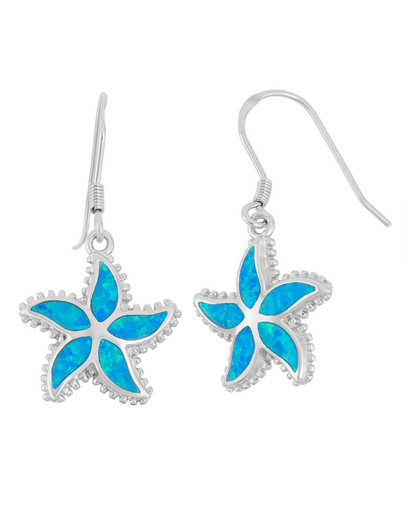 Sterling Silver Blue Synthetic Opal Starfish Earrings