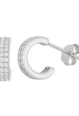 Sterling Silver 3/4 Hoop Pave CZ Post Earrings 15mm