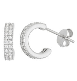 3/4 Hoop Pave CZ Post Earrings